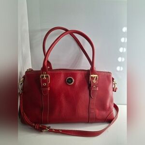 Dooney & Bourke Vintage Red Leather Satchel Tote Bag w/ crossbody EUC